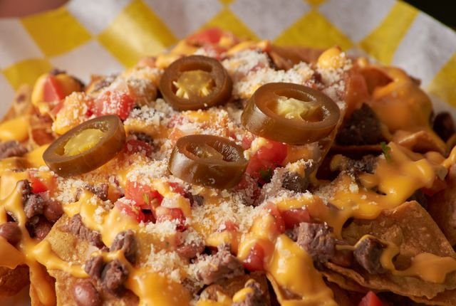 Loaded Beef Nachos with Pickled Jalapenos
