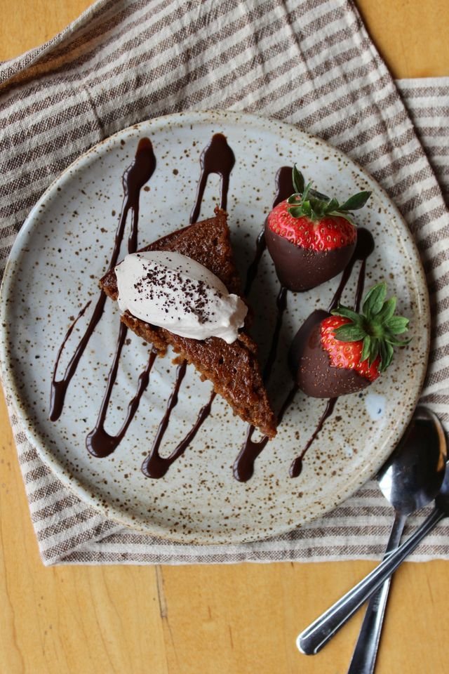 Chocolate Drizzle Cake with Strawberries