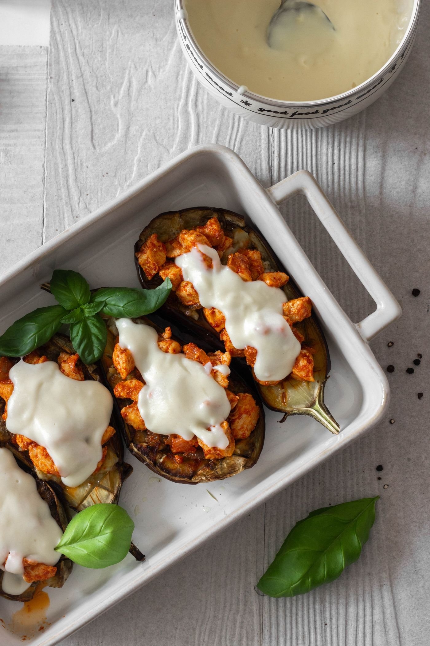 Eggplant Boats with Mozzarella and Basil