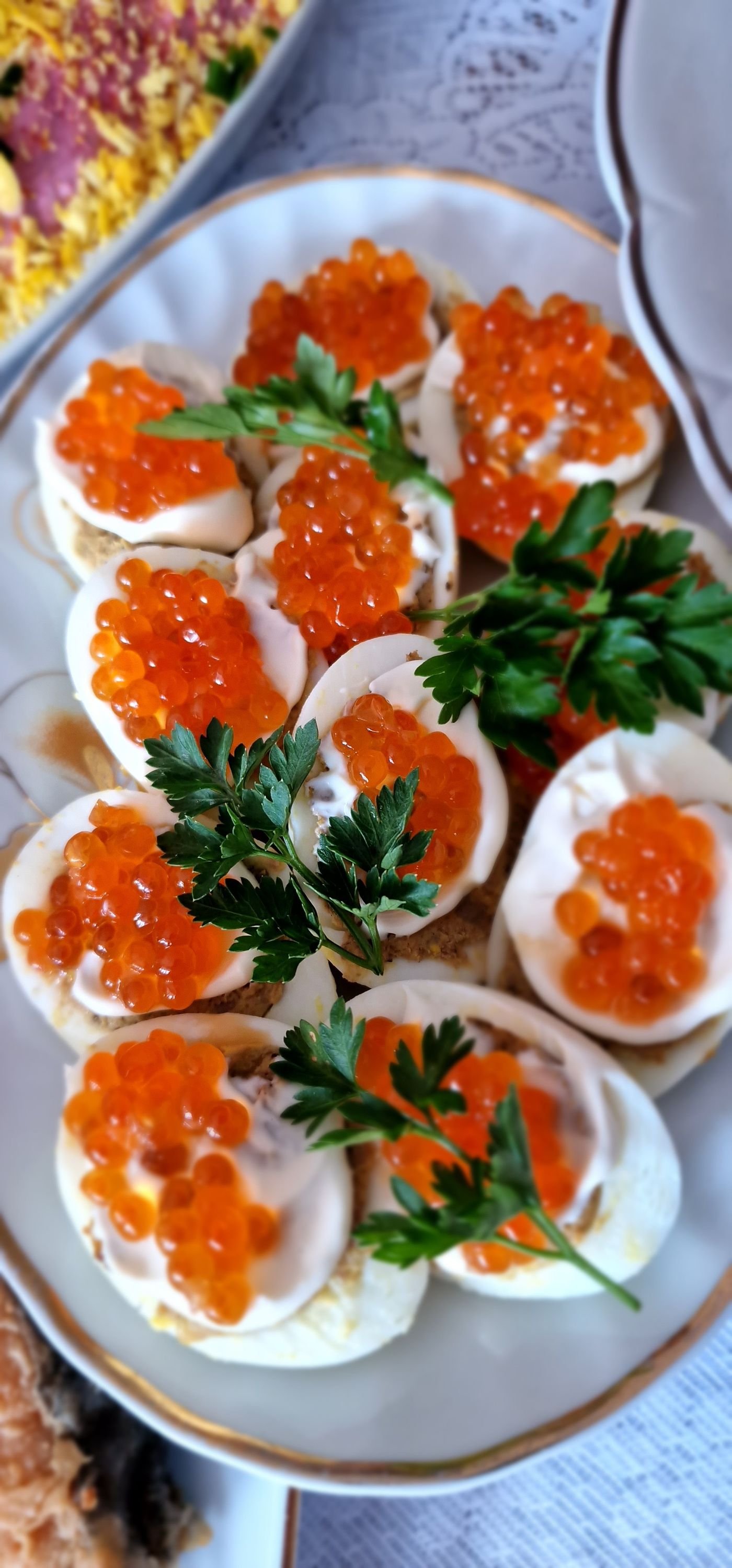 Salmon Roe Deviled Eggs