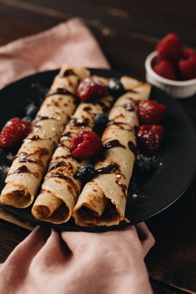 Chocolate Raspberry Rolled Crepes
