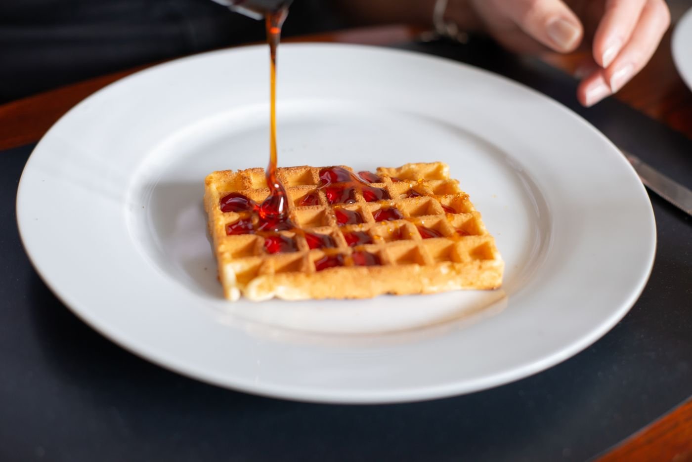 Crisp Waffles in Warm Syrup