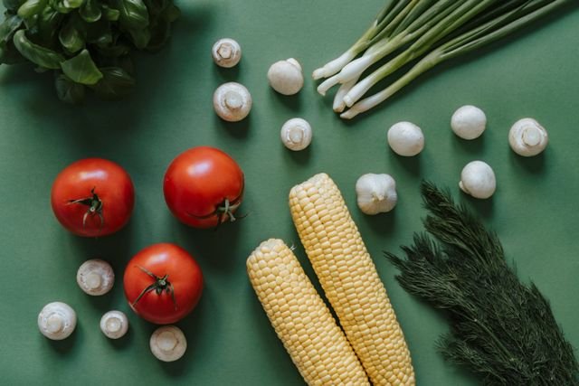 Tomatoes, corn and garlic